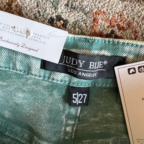 Judy Blue Garment Dyed High Waist Women’s Mint Mineral Washed Dad Jeans - Picture 2 of 6